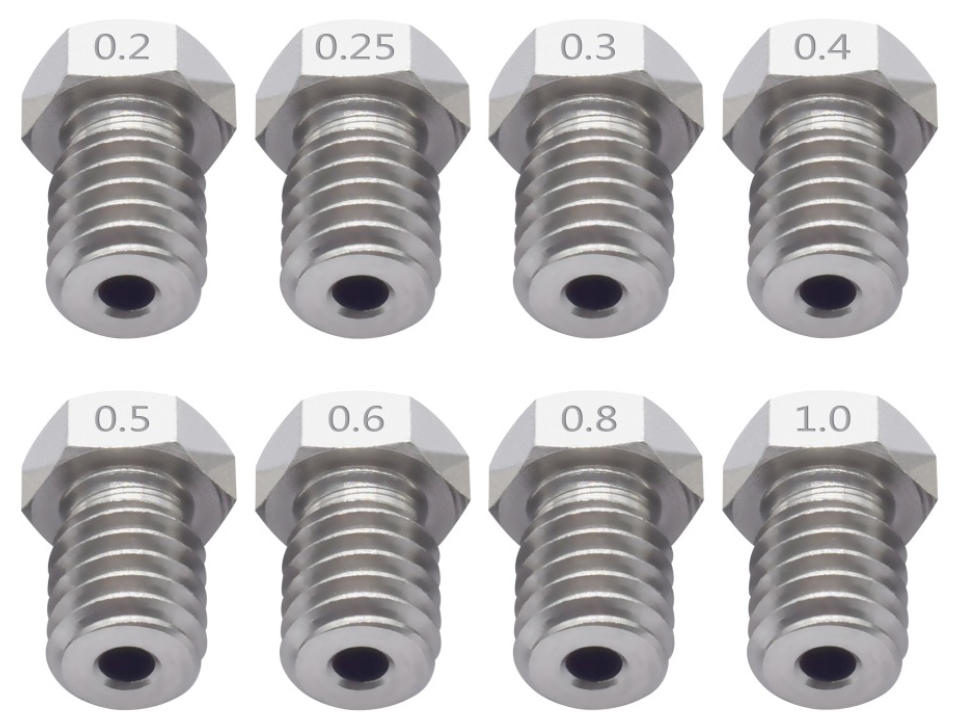 Nozzles pour imprimantes 3D V6 HotEnd. 0,5 mm 1,0 mm 3Dman Acier rigide 0,2 mm 0,6 mm 0,4 mm 0,8 mm 0,3 mm 